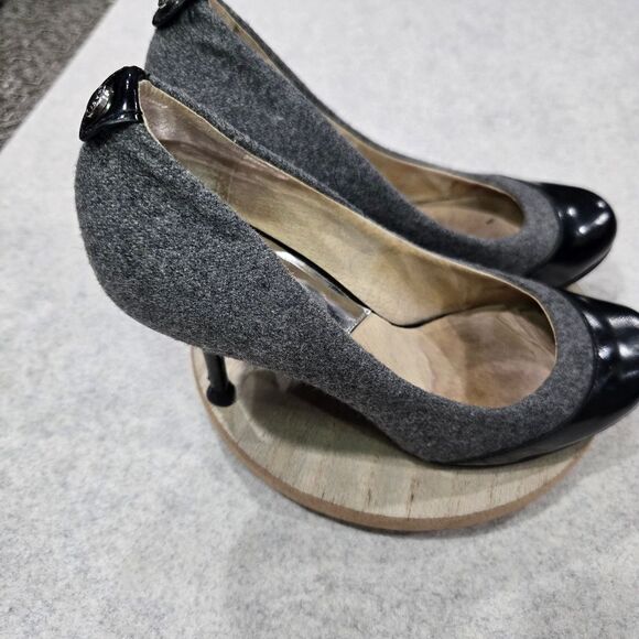 🐢 Michael Kors Presseley Cap Toe Flannel Stiletto Heel Pump Size 6.5 - Picture 5 of 13